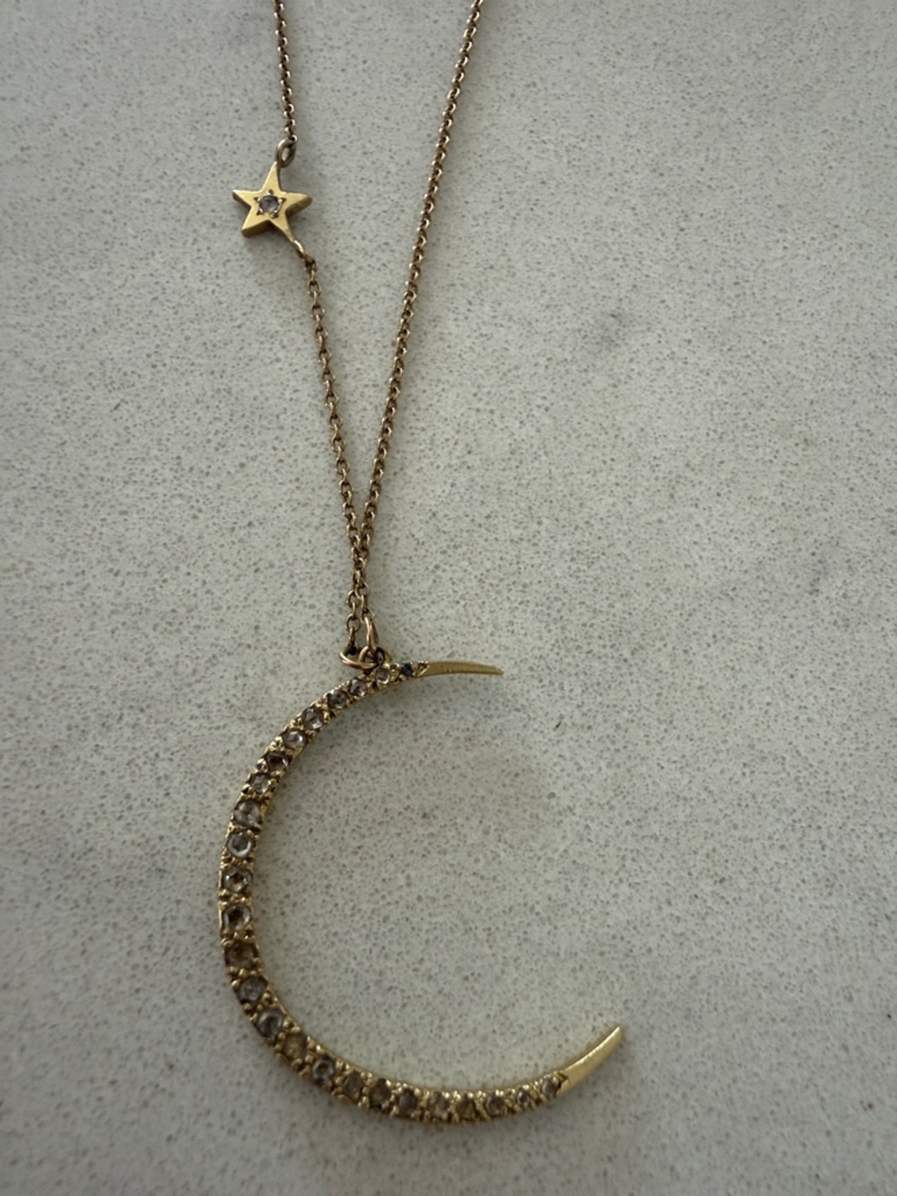 Me & Ro Gold Crescent Moon and Star Pendant Necklace
